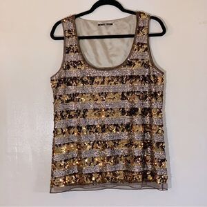 Elie Tahari Gold Shimmering Sequin Top Lined Sz Medium Gorgeous